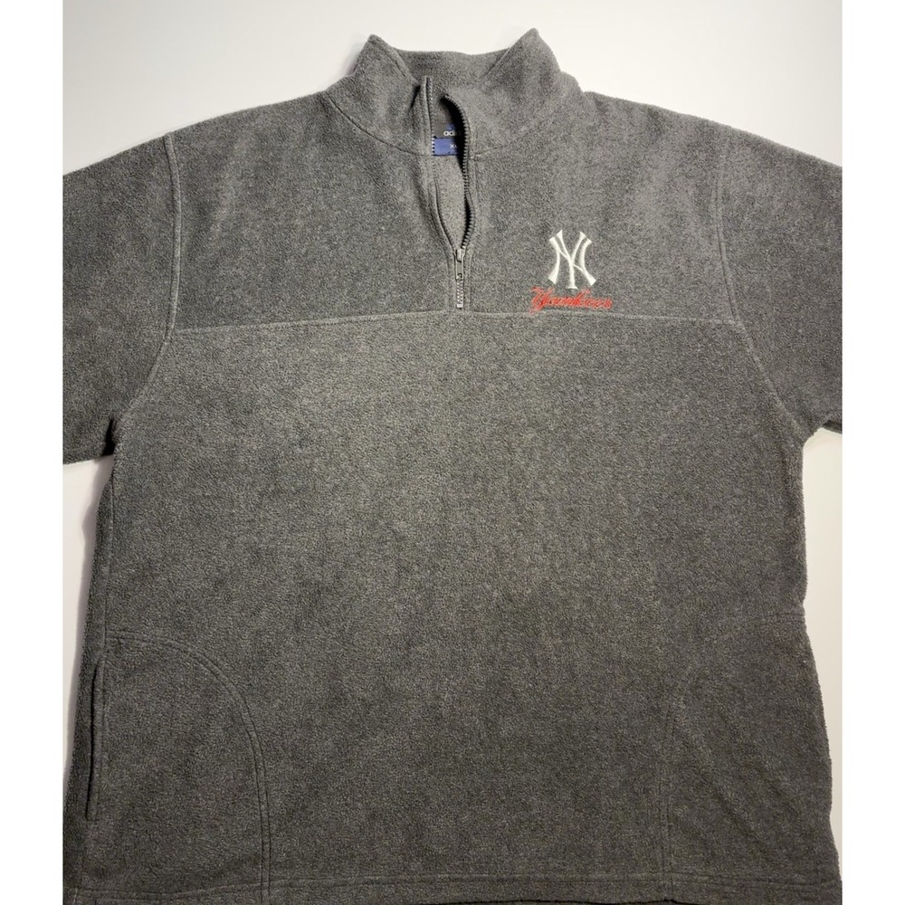 New York Yankees 1/4 Zip Extra Large XL Grey Pullover Fleece Jacket Adidas MLB